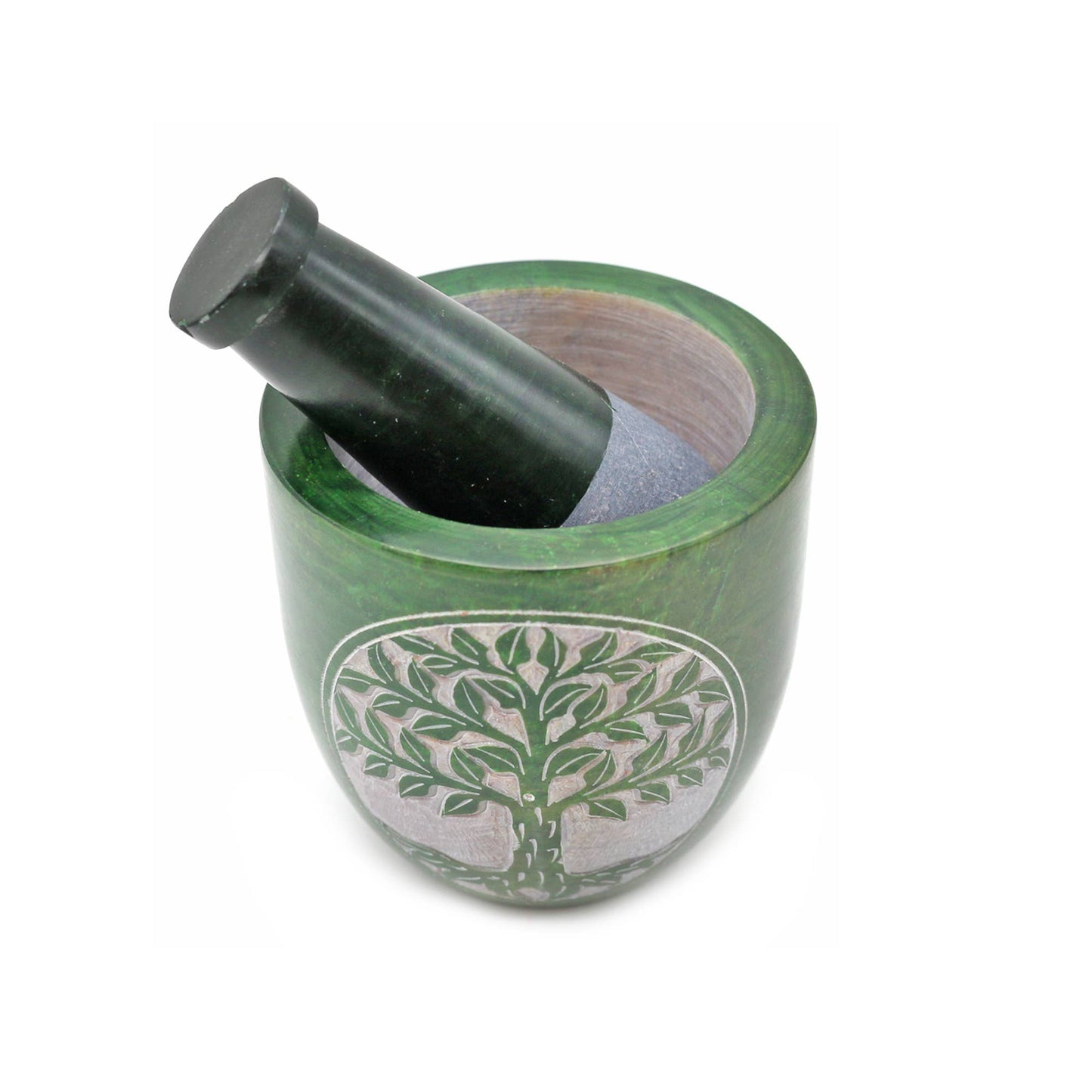 Soapstone Mortar & Pestle - Green Tree of Life (Tall)