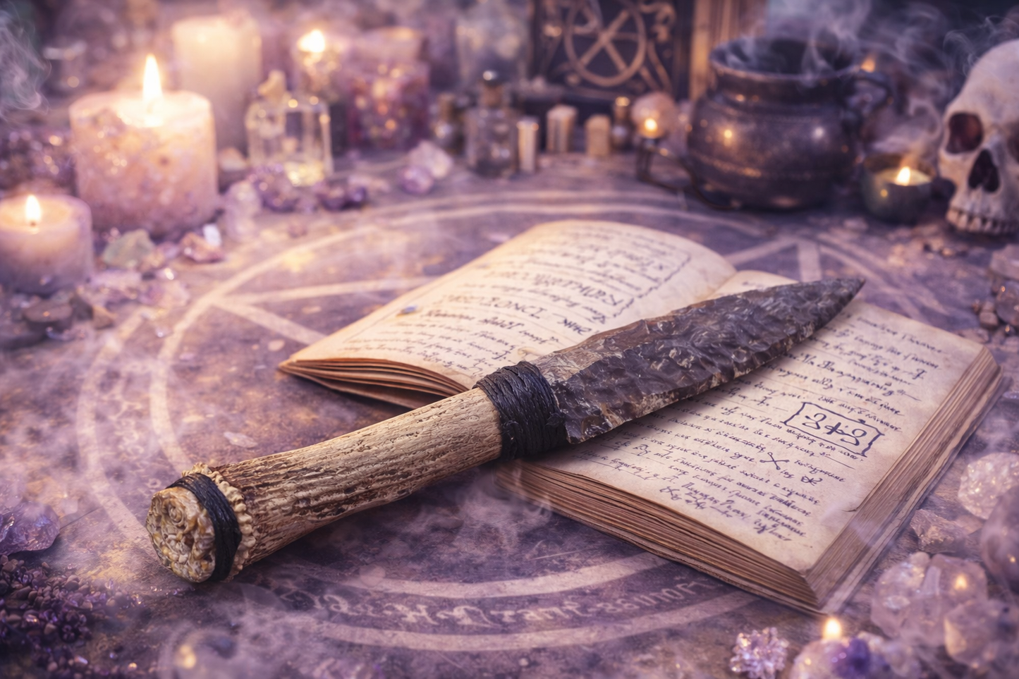 Handcrafted Ritual Athame – Antler & Stone Blade by George Brooks