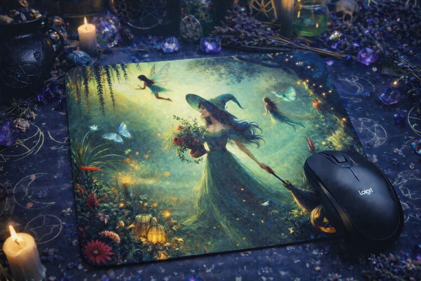 Enchanted Witch & Fairies Sublimated Mouse Pad