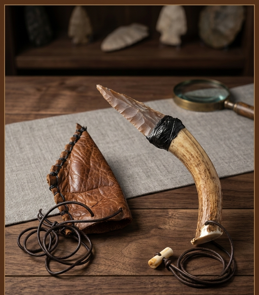 Handcrafted Flint Ritual Knife - Antler Handle by George Brooks