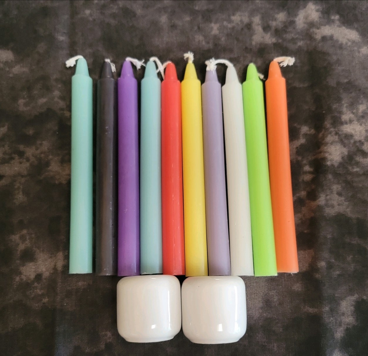 10 pack of colored candles with chime candle holder