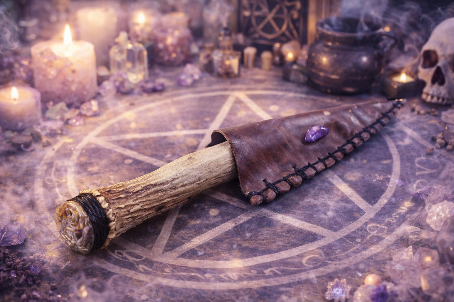 Handcrafted Ritual Athame – Antler & Stone Blade by George Brooks