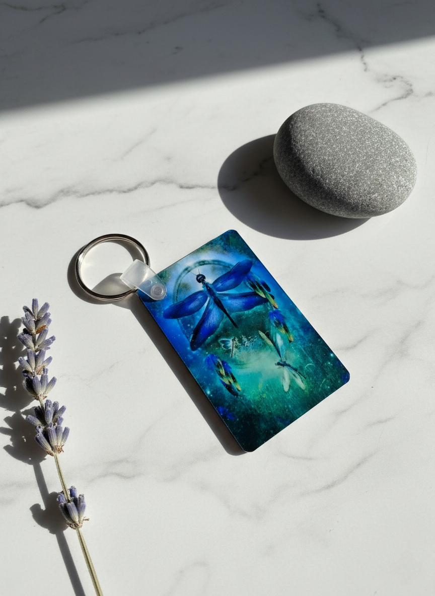 Ethereal Midnight Dragonfly Keychain – Handcrafted Deep-Tone Keepsake