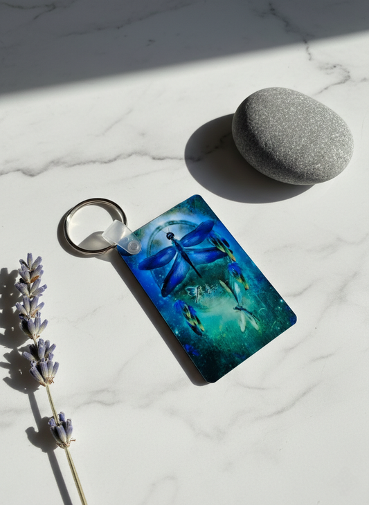 Ethereal Midnight Dragonfly Keychain – Handcrafted Deep-Tone Keepsake