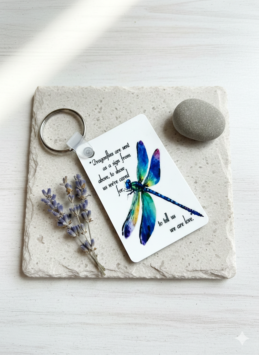Dragonfly Spirit Memorial Keychain – Handcrafted Sublimation Keepsake