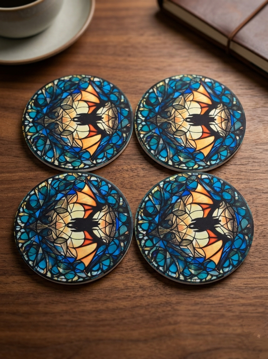 Stained Glass Bat Sublimated Ceramic Coaster Set