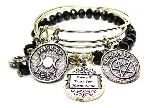 Blessed be Merry Meet 3 piece crystal bangle set
