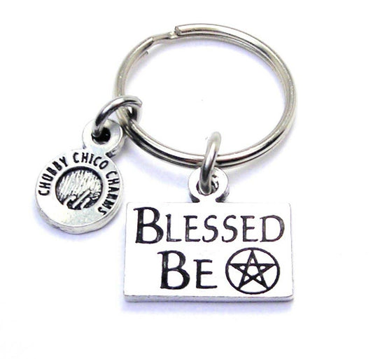 Blessed Be With Pentacle Key Chain Wiccan Pagan Witch Wizard