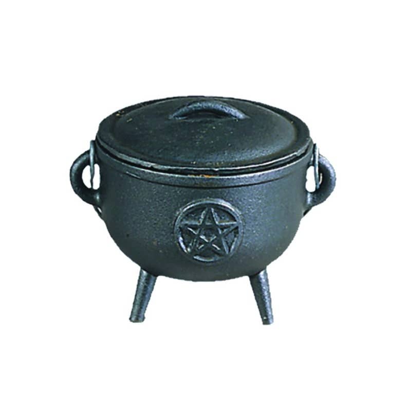 Pentagram Medium Cast Iron Cauldron with Lid 4.5 inch