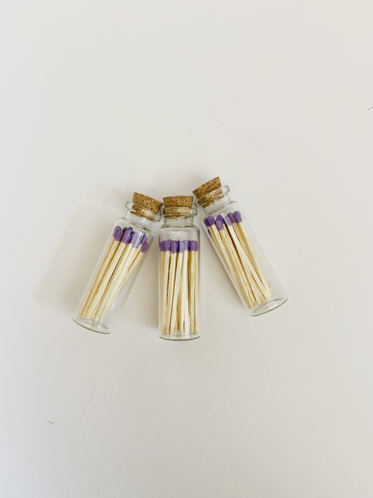 Purple Color Tip Matches Glass Corked Vial - 25 CT - Striker